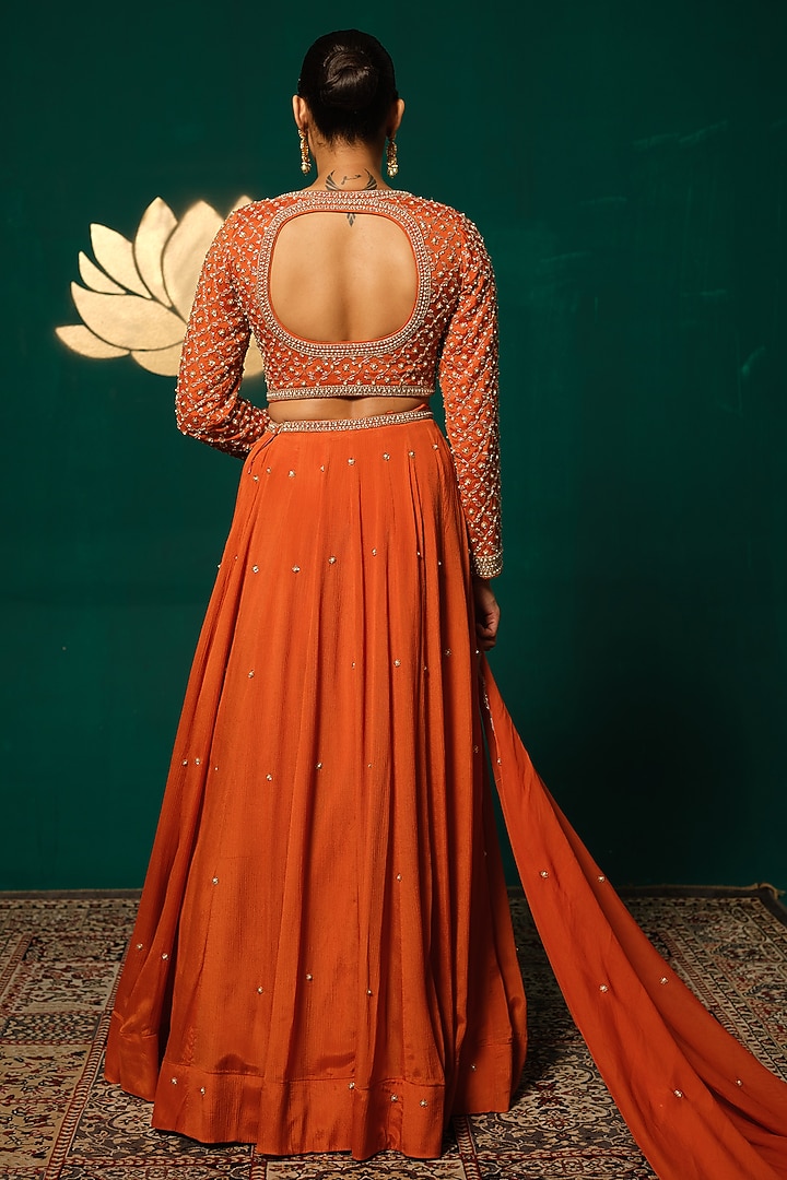 Orange Chinon Wedding Lehenga Set by Niloufer by Aasif Ally at Pernia's Pop Up Shop