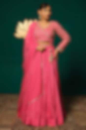 Pink Chinon Wedding Lehenga Set by Niloufer by Aasif Ally at Pernia's Pop Up Shop