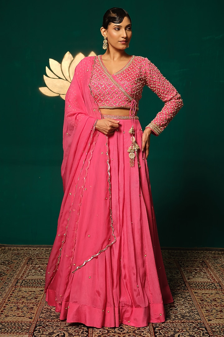Pink Chinon Wedding Lehenga Set by Niloufer by Aasif Ally at Pernia's Pop Up Shop