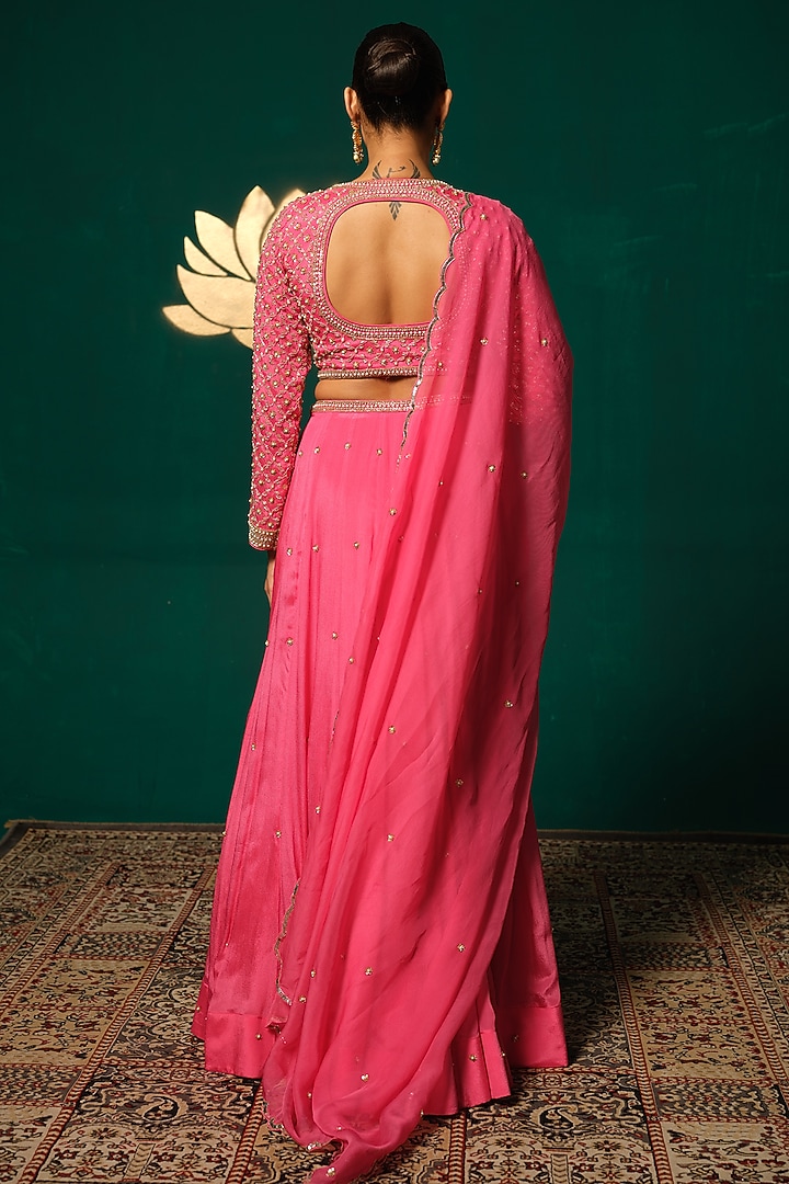 Pink Chinon Wedding Lehenga Set by Niloufer by Aasif Ally at Pernia's Pop Up Shop