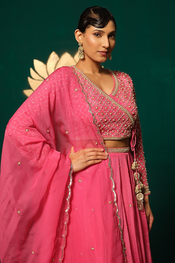 Pink Chinon Wedding Lehenga Set by Niloufer by Aasif Ally at Pernia's Pop Up Shop