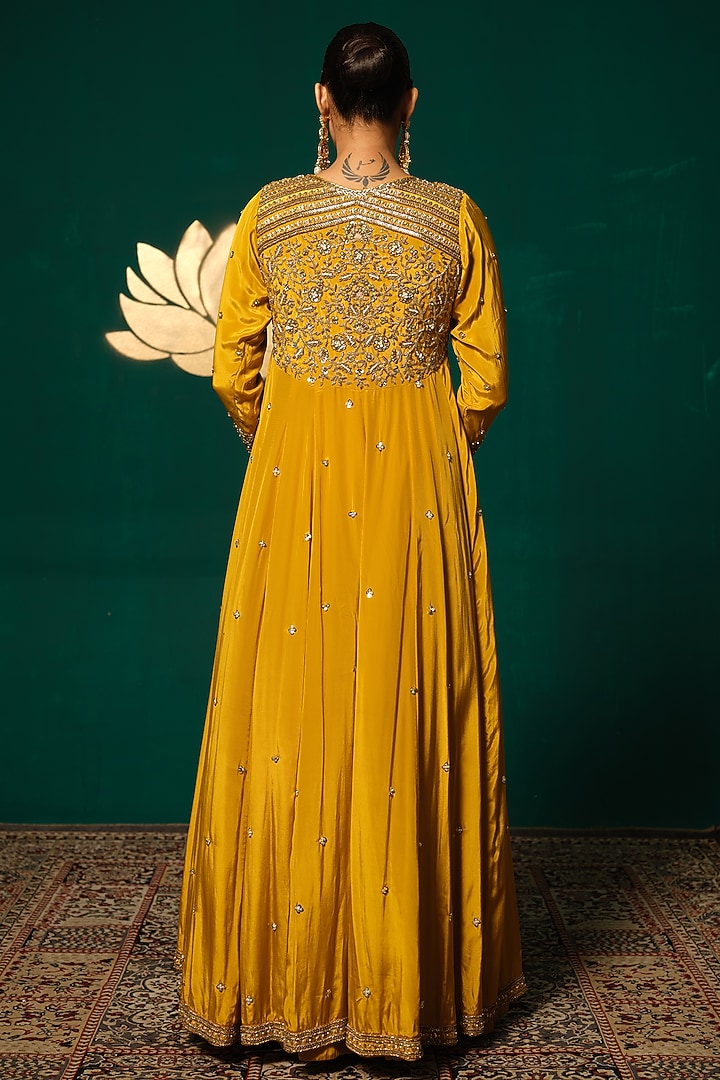 Yellow Crepe Jacket Wedding Lehenga Set by Niloufer by Aasif Ally at Pernia's Pop Up Shop