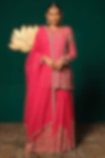 Pink Chinon Sequin Hand Embellished Wedding Sharara Set by Niloufer by Aasif Ally at Pernia's Pop Up Shop