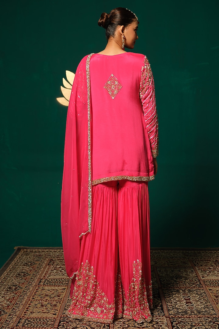 Pink Chinon Sequin Hand Embellished Bridal Sharara Set by Niloufer by Aasif Ally at Pernia's Pop Up Shop