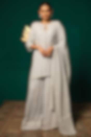 White Pure Tissue Sequin Embellished Wedding Sharara Set by Niloufer by Aasif Ally at Pernia's Pop Up Shop