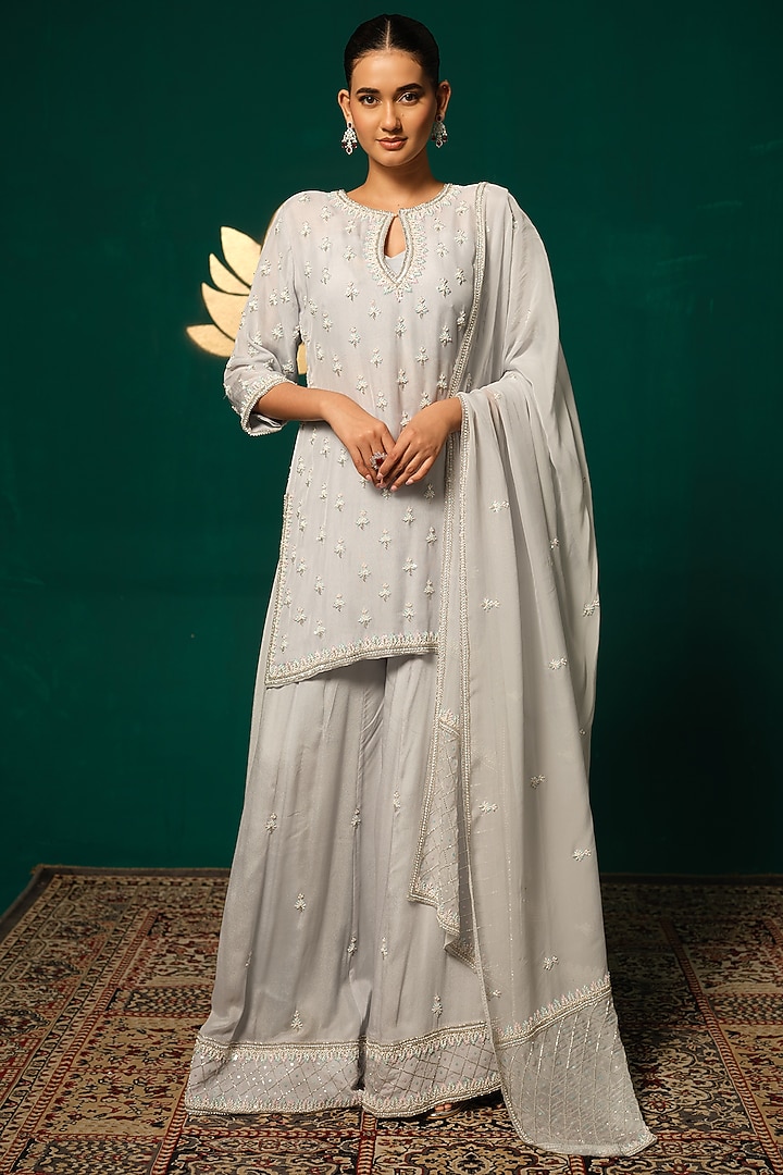 White Pure Tissue Sequin Embellished Wedding Sharara Set by Niloufer by Aasif Ally at Pernia's Pop Up Shop