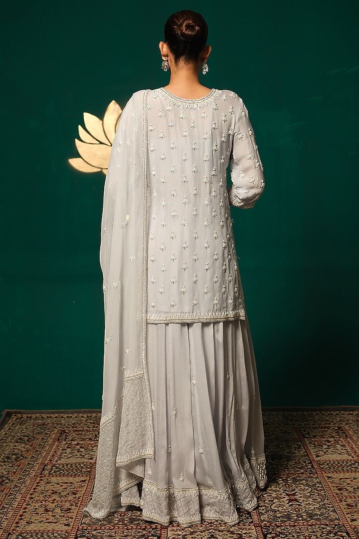 White Pure Tissue Sequin Embellished Wedding Sharara Set by Niloufer by Aasif Ally at Pernia's Pop Up Shop