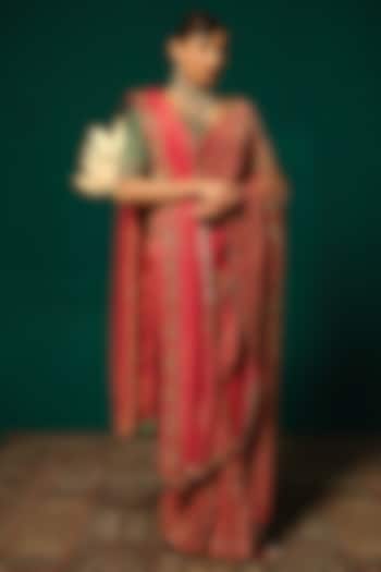 Pink Shimmer Tissue Sequin Embellished Reception Saree Set by Niloufer by Aasif Ally at Pernia's Pop Up Shop