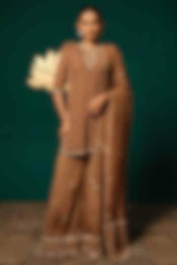 Golden Tissue Sequin Embellished Wedding Sharara Set by Niloufer by Aasif Ally at Pernia's Pop Up Shop