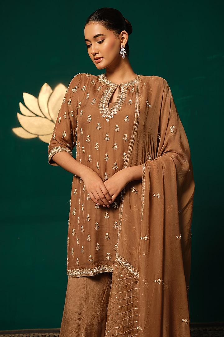 Golden Tissue Sequin Embellished Wedding Sharara Set by Niloufer by Aasif Ally at Pernia's Pop Up Shop