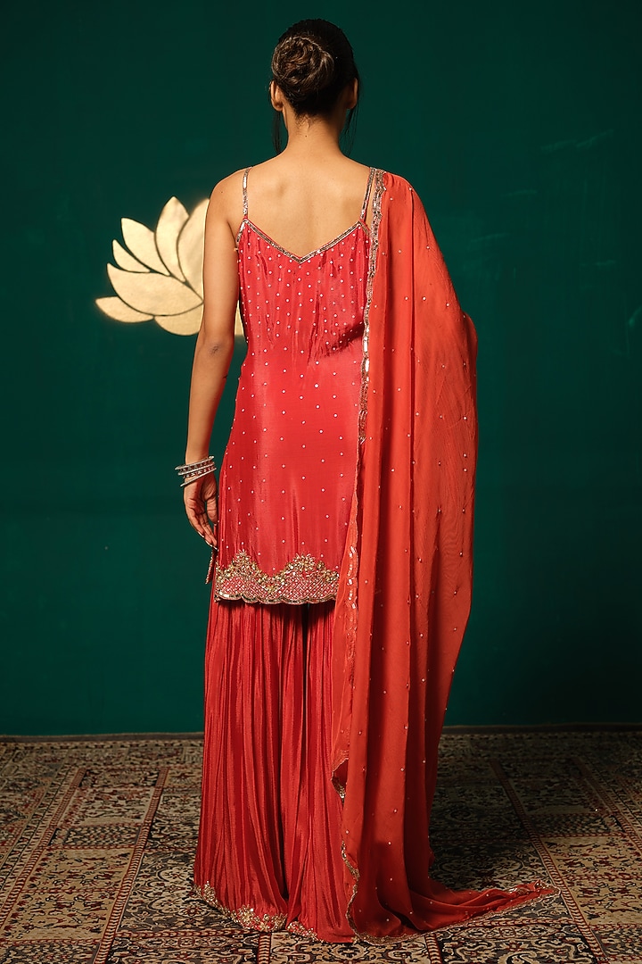 Red Chinon Sequin Hand Embellished Wedding Sharara Set by Niloufer by Aasif Ally at Pernia's Pop Up Shop