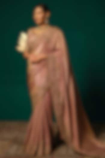 Rose Gold Shimmer Tissue Zardosi Embellished Wedding Saree Set by Niloufer by Aasif Ally at Pernia's Pop Up Shop