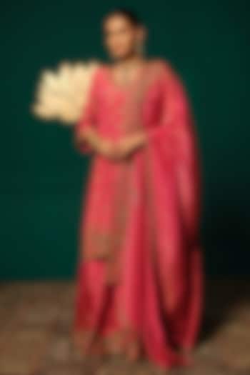 Pink Shimmer Tissue Sequin Embellished Bridal Sharara Set by Niloufer by Aasif Ally at Pernia's Pop Up Shop