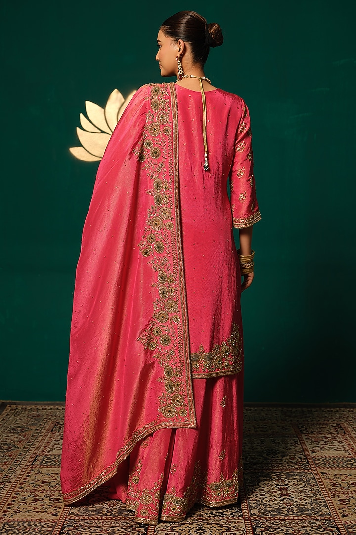 Pink Shimmer Tissue Sequin Embellished Bridal Sharara Set by Niloufer by Aasif Ally at Pernia's Pop Up Shop