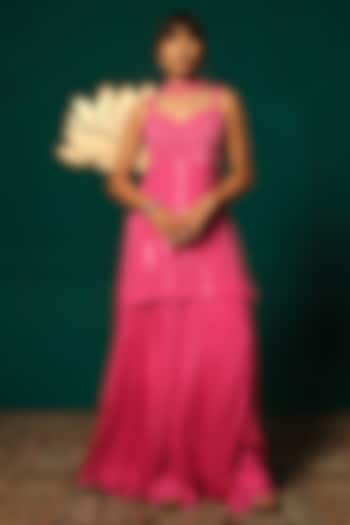 Hot Pink Chinon Wedding Sharara Set by Niloufer by Aasif Ally at Pernia's Pop Up Shop