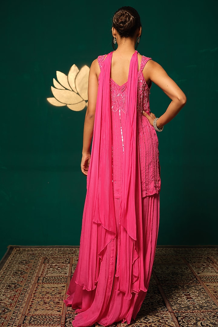 Hot Pink Chinon Wedding Sharara Set by Niloufer by Aasif Ally at Pernia's Pop Up Shop