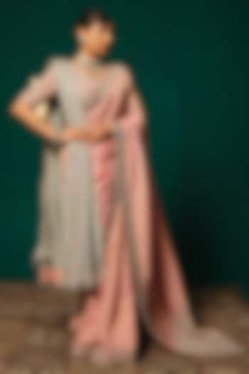 Pink Shimmer Tissue Sequin & Zardosi Embellished Wedding Saree Set by Niloufer by Aasif Ally at Pernia's Pop Up Shop