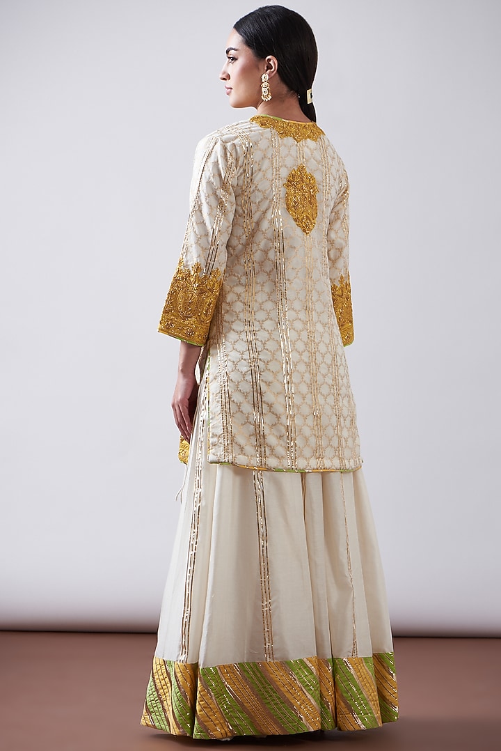 Yellow & White Chanderi Wedding Sharara Set by Nia By Sonia Ahuja at Pernia's Pop Up Shop