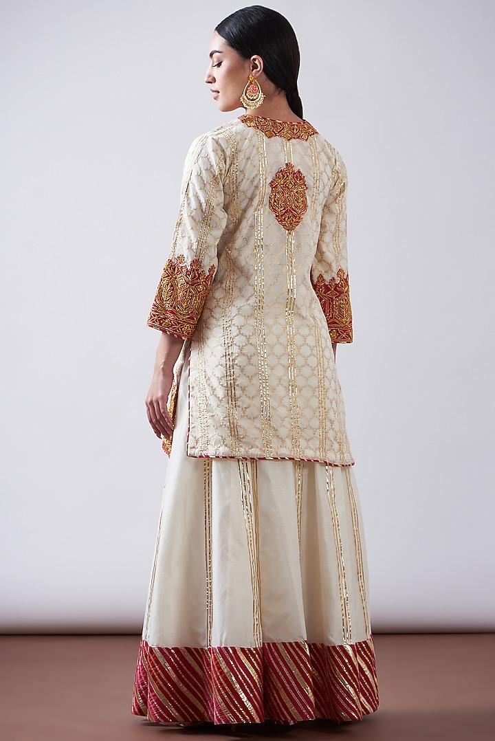 Red & White Chanderi Party Wear Sharara Set by Nia By Sonia Ahuja at Pernia's Pop Up Shop