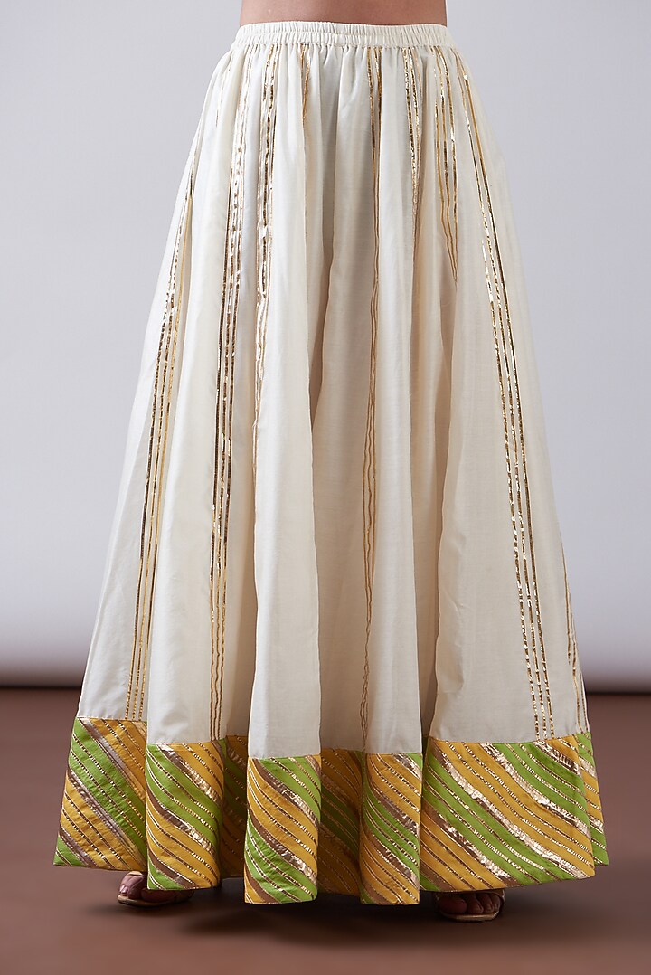 Peach & Green Pure Chanderi Party Wear Sharara Set by Nia By Sonia Ahuja at Pernia's Pop Up Shop