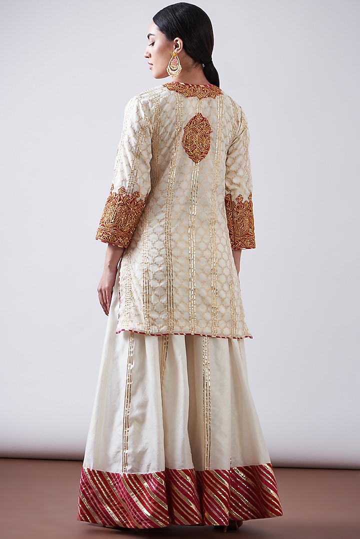 Red & White Pure Chanderi Party Wear Sharara Set by Nia By Sonia Ahuja at Pernia's Pop Up Shop