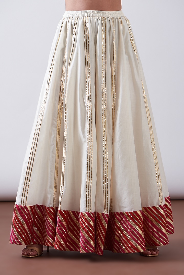 Red & White Pure Chanderi Party Wear Sharara Set by Nia By Sonia Ahuja at Pernia's Pop Up Shop