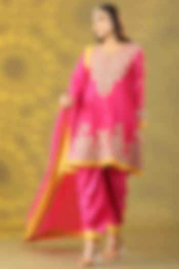 Magenta Chanderi Silk Dori Embellished Anarkali Set by Nia By Sonia Ahuja at Pernia's Pop Up Shop