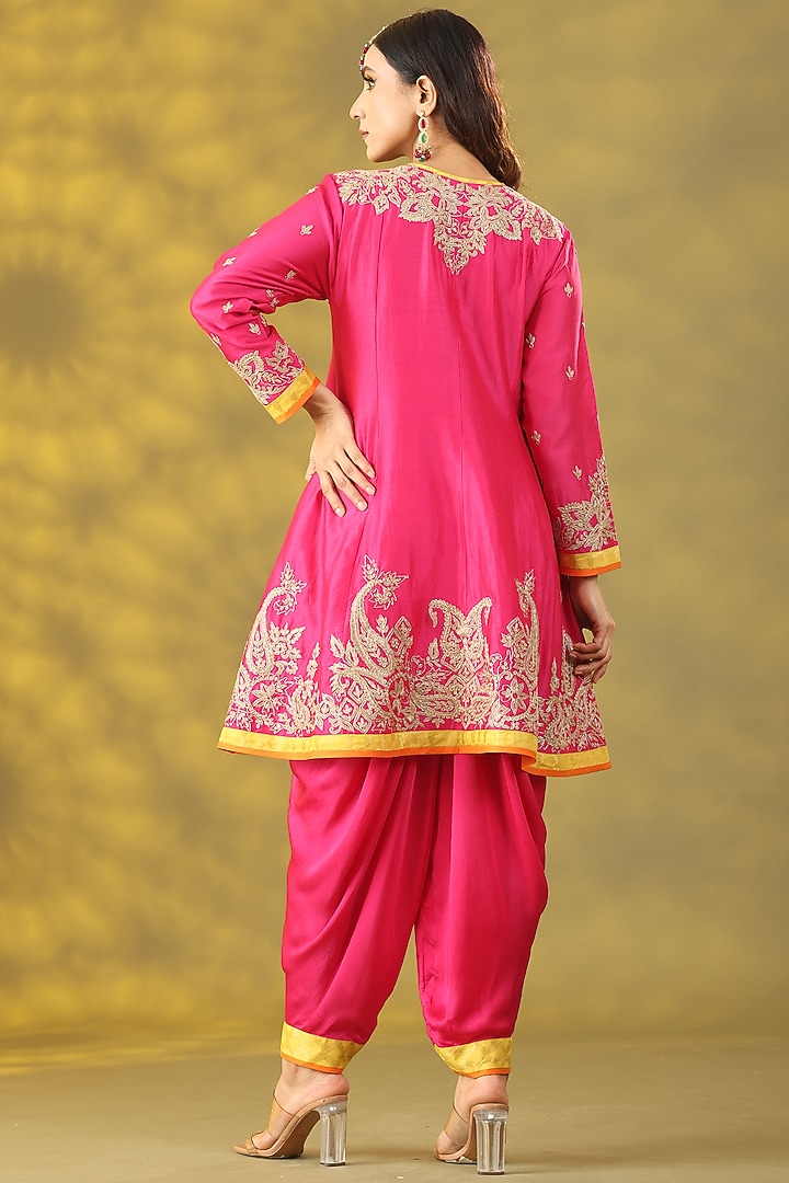 Magenta Chanderi Silk Dori Embellished Party Wear Anarkali Set by Nia By Sonia Ahuja at Pernia's Pop Up Shop