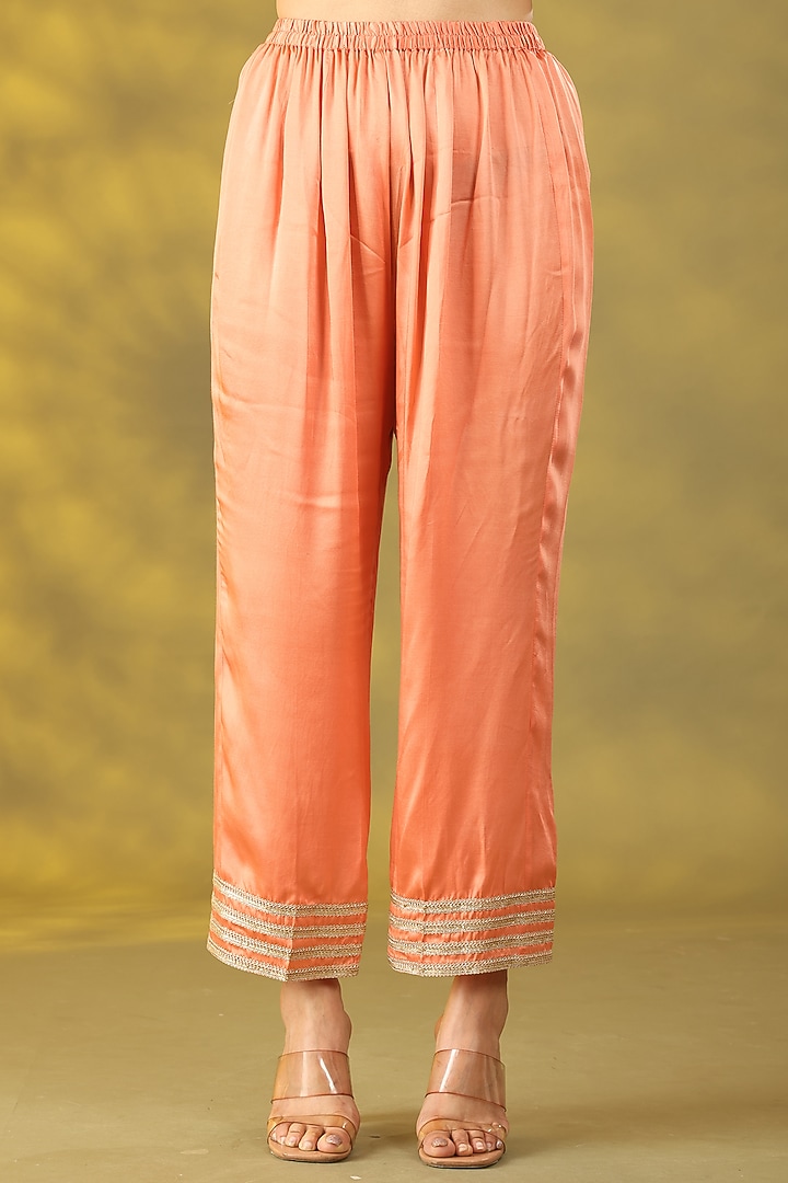 Peach Chanderi Silk Dori Embellished Kurta Set by Nia By Sonia Ahuja at Pernia's Pop Up Shop