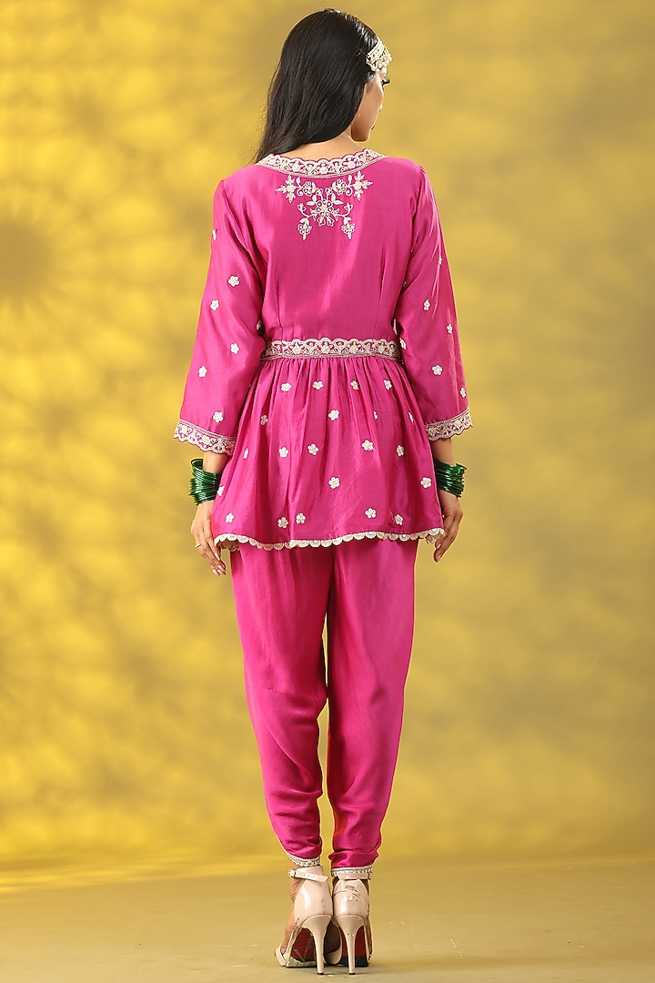 Cerise Pink Chanderi Silk Dori Work Party Wear Anarkali Set by Nia By Sonia Ahuja at Pernia's Pop Up Shop