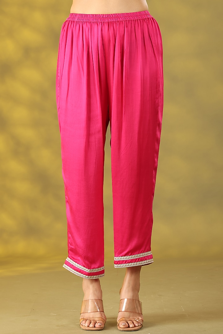 Magenta Chanderi Silk Dori Work Kurta Set by Nia By Sonia Ahuja at Pernia's Pop Up Shop