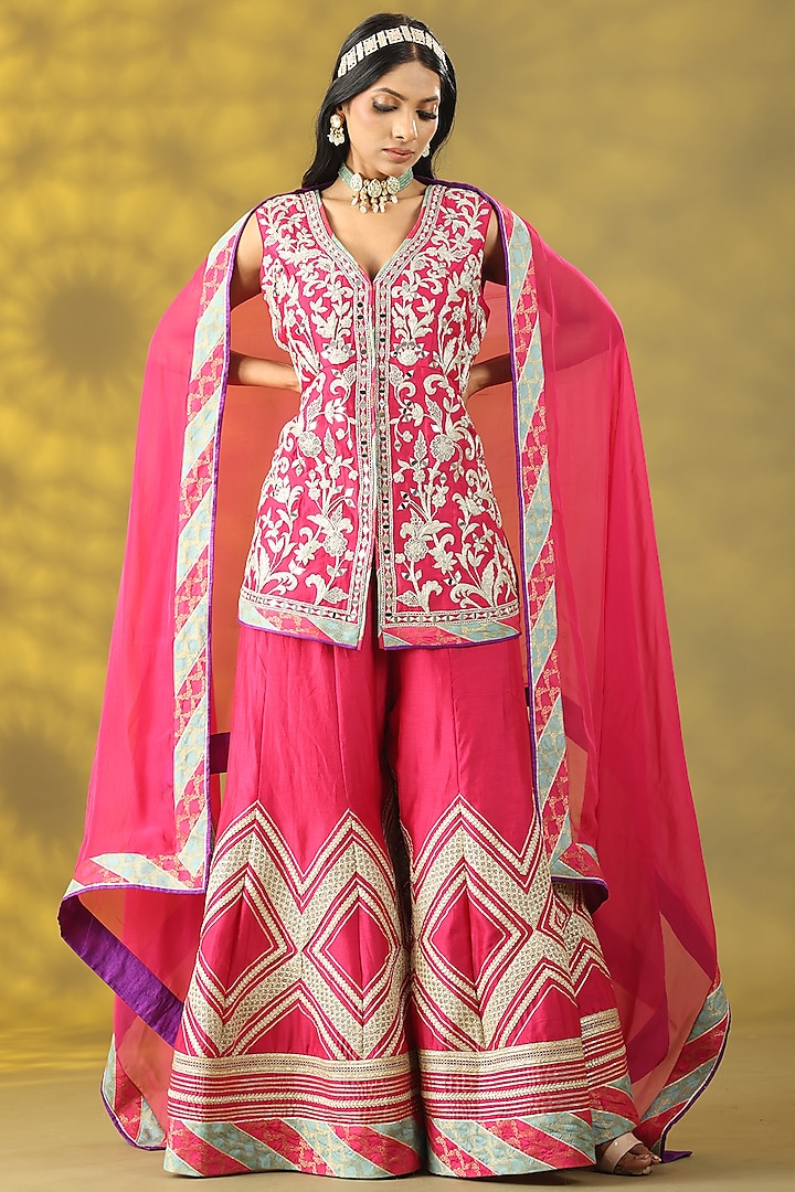 Magenta Chanderi Silk Sharara Set by Nia By Sonia Ahuja