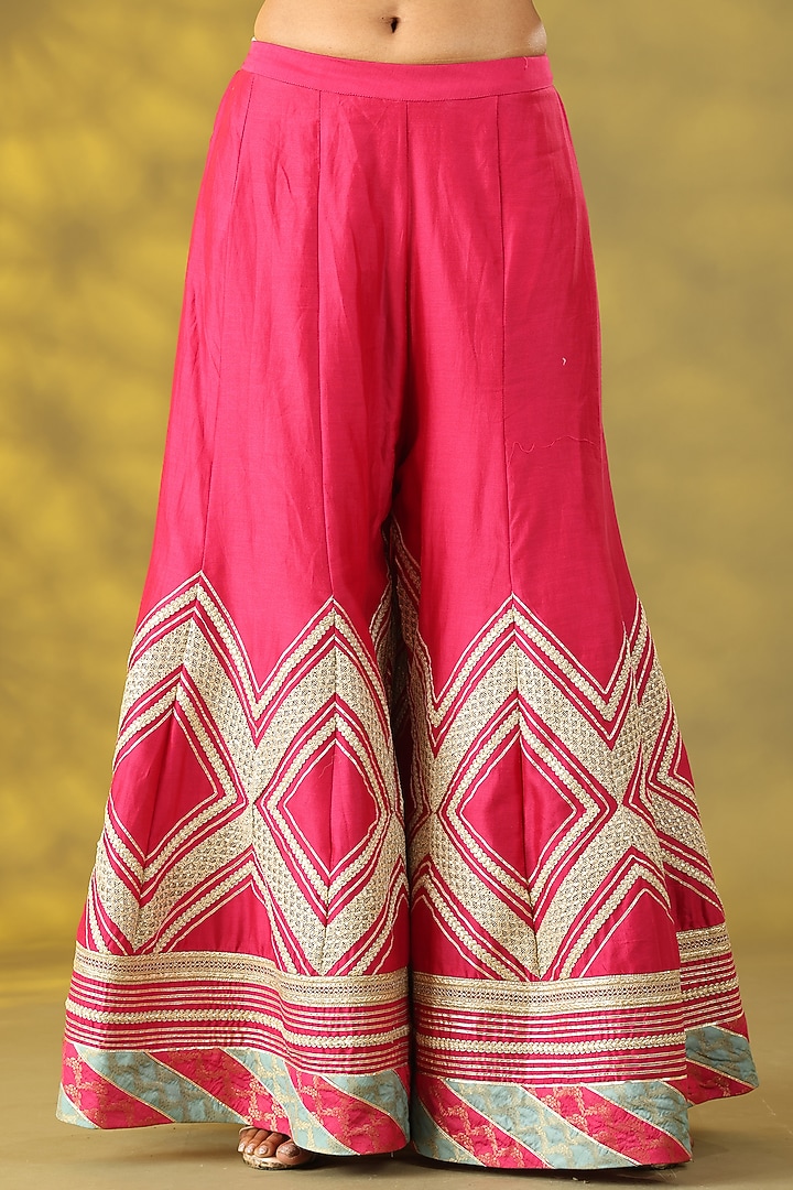 Magenta Chanderi Silk Party Wear Sharara Set by Nia By Sonia Ahuja at Pernia's Pop Up Shop