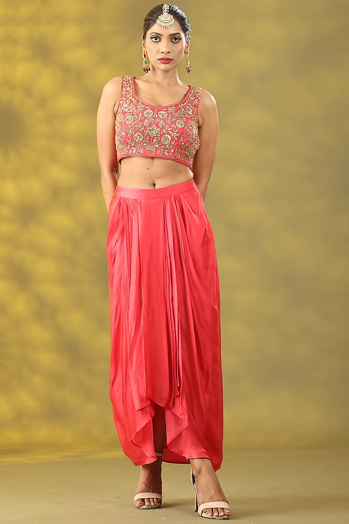 Valentine Red Organza Zardosi Handwork Cape Set by Nia By Sonia Ahuja at Pernia's Pop Up Shop