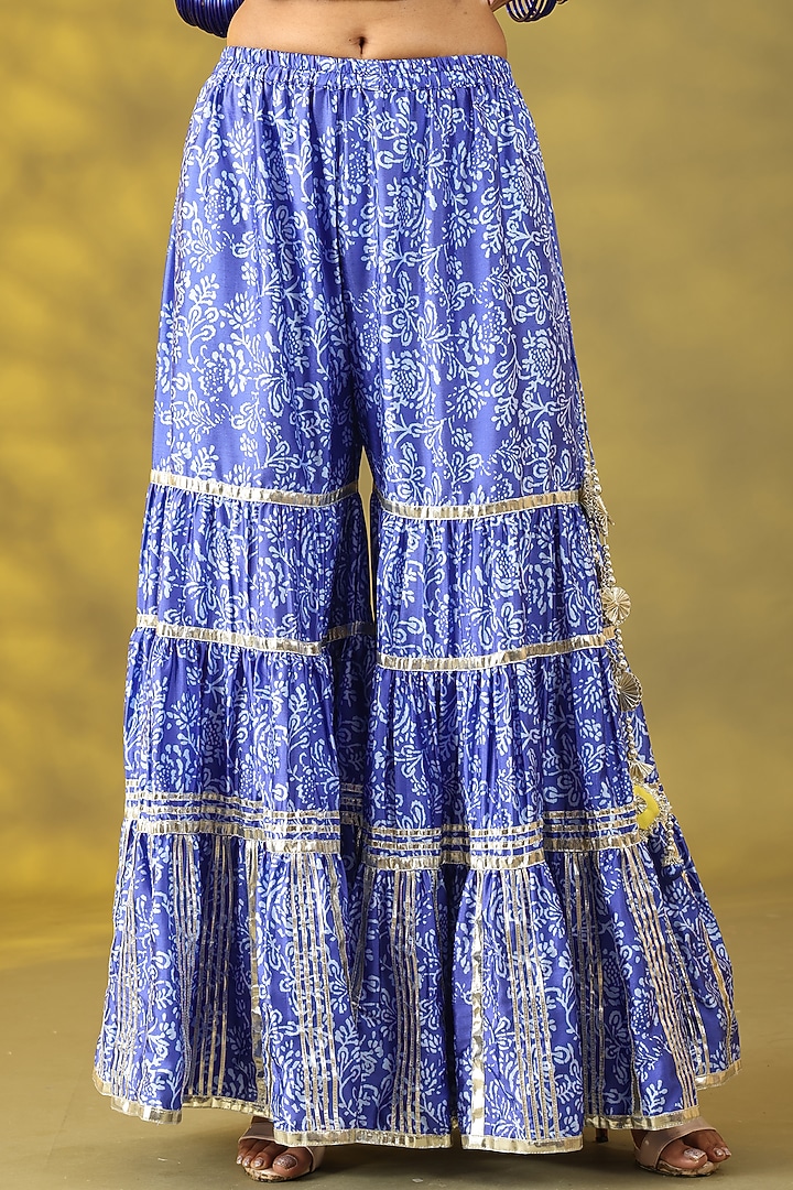 Dusty Blue Dupion Nakshi Gota Embroidered Gharara Set by Nia By Sonia Ahuja at Pernia's Pop Up Shop