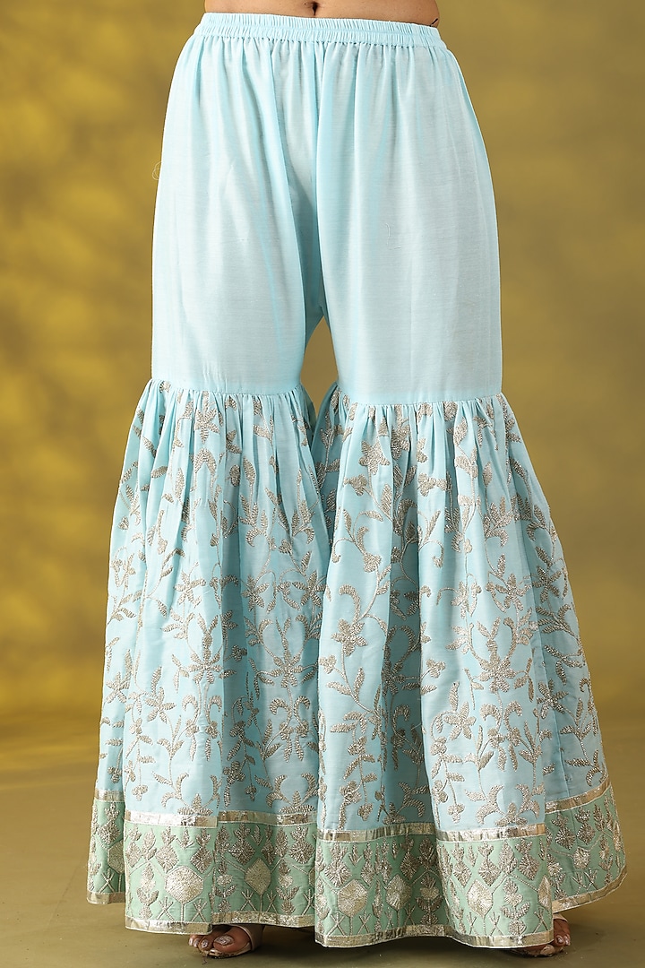 Aqua Blue Cotton Silk Gota Work Gharara Set by Nia By Sonia Ahuja at Pernia's Pop Up Shop