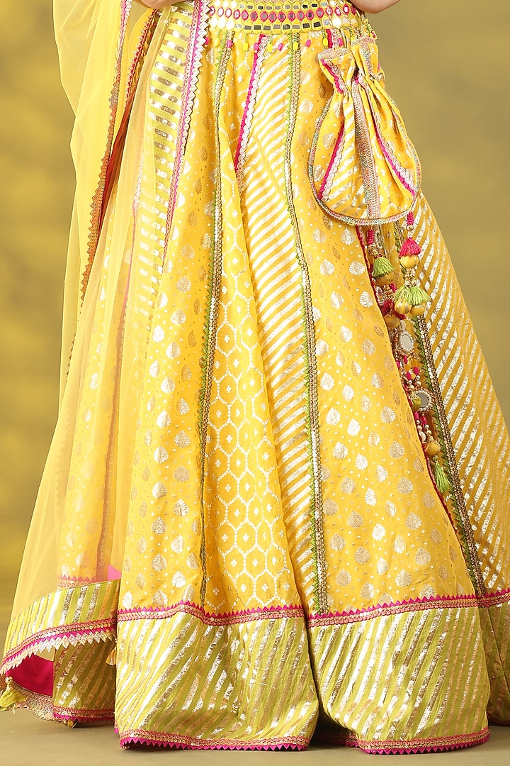 Golden Yellow Chanderi Silk Hand Embroidered Wedding Lehenga Set by Nia By Sonia Ahuja at Pernia's Pop Up Shop