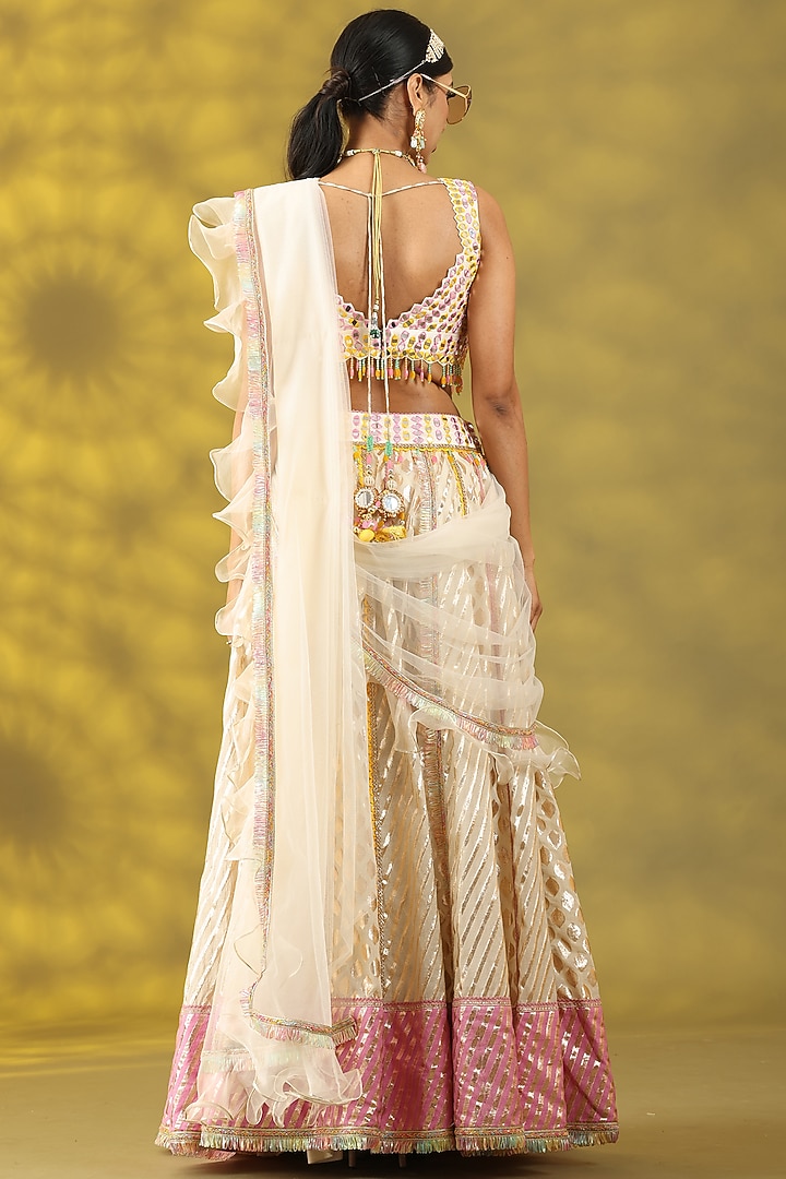 White Chanderi Silk Hand Embroidered Wedding Lehenga Set by Nia By Sonia Ahuja at Pernia's Pop Up Shop