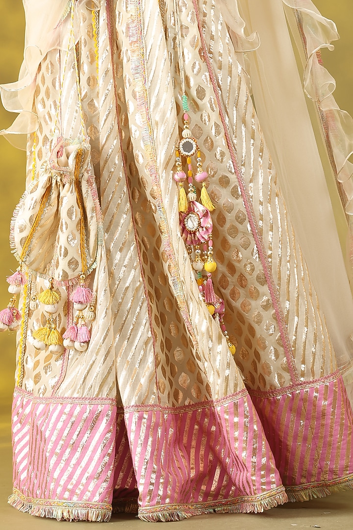 White Chanderi Silk Hand Embroidered Wedding Lehenga Set by Nia By Sonia Ahuja at Pernia's Pop Up Shop