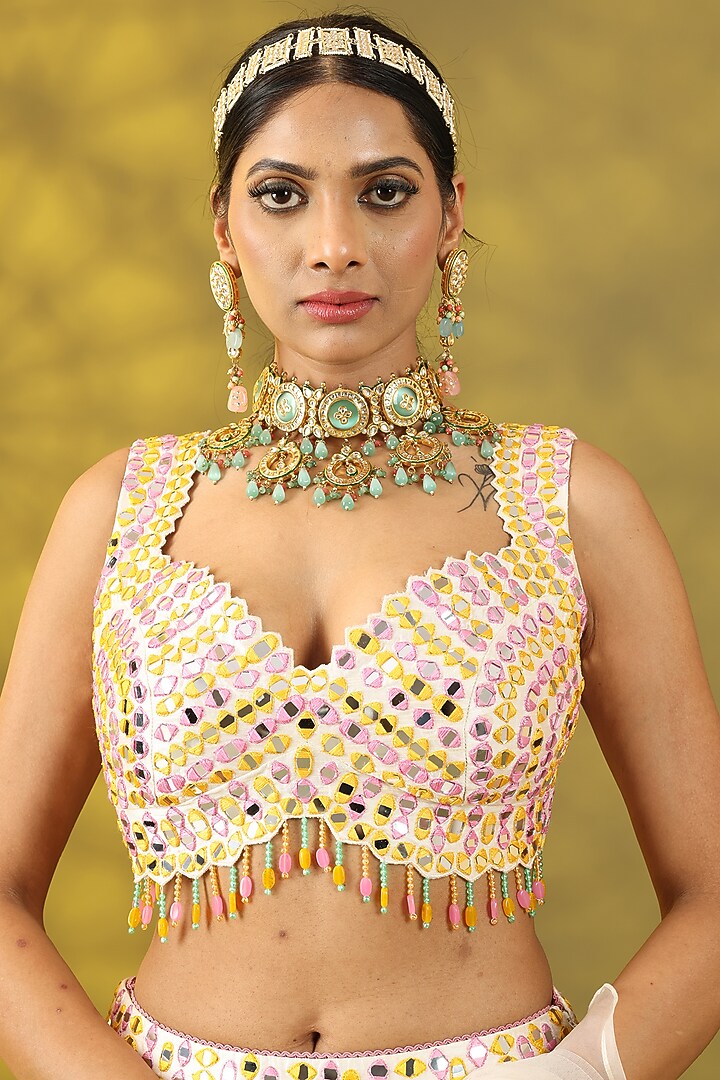 White Chanderi Silk Hand Embroidered Wedding Lehenga Set by Nia By Sonia Ahuja at Pernia's Pop Up Shop