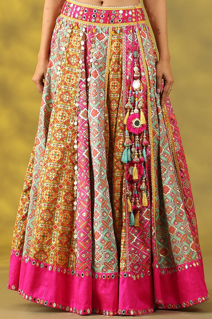 Multi-Colored Chanderi Silk Hand Embroidered Wedding Lehenga Set by Nia By Sonia Ahuja at Pernia's Pop Up Shop