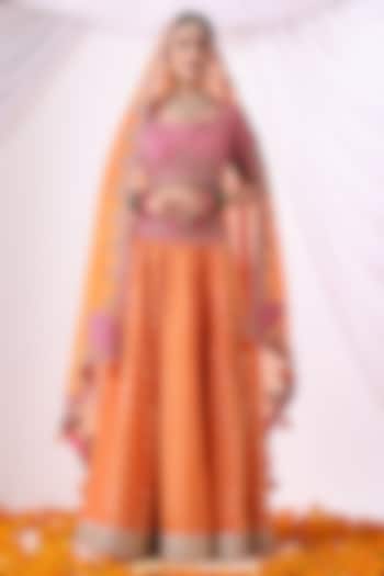 Orange Banarasi Khadi Chanderi Zari Embroidered Wedding Lehenga Set by Nia By Sonia Ahuja at Pernia's Pop Up Shop