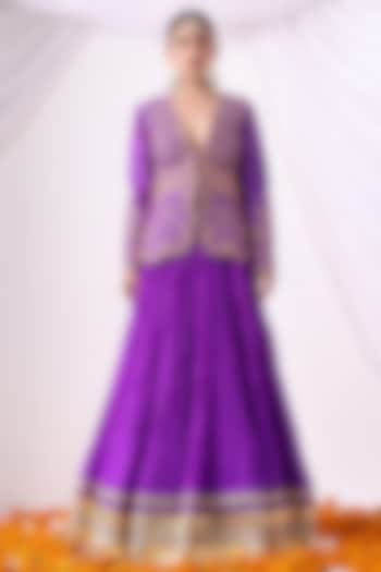 Violet Crushed Silk Skirt Set by Nia By Sonia Ahuja at Pernia's Pop Up Shop