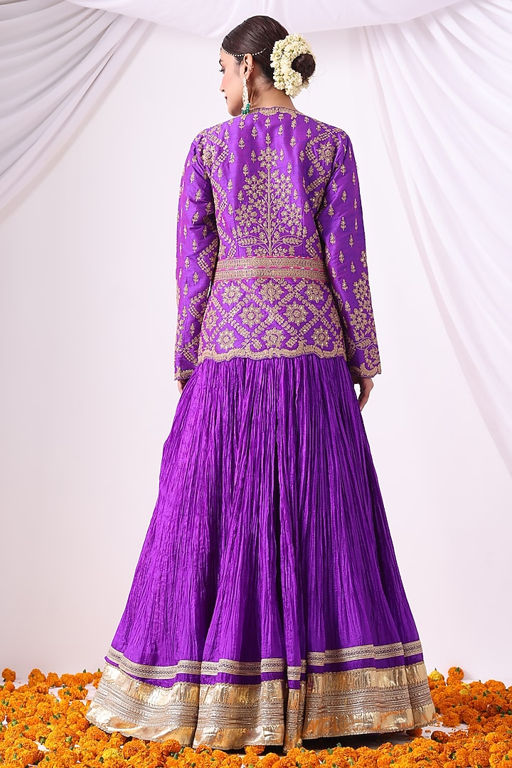 Violet Crushed Silk Skirt Set by Nia By Sonia Ahuja at Pernia's Pop Up Shop