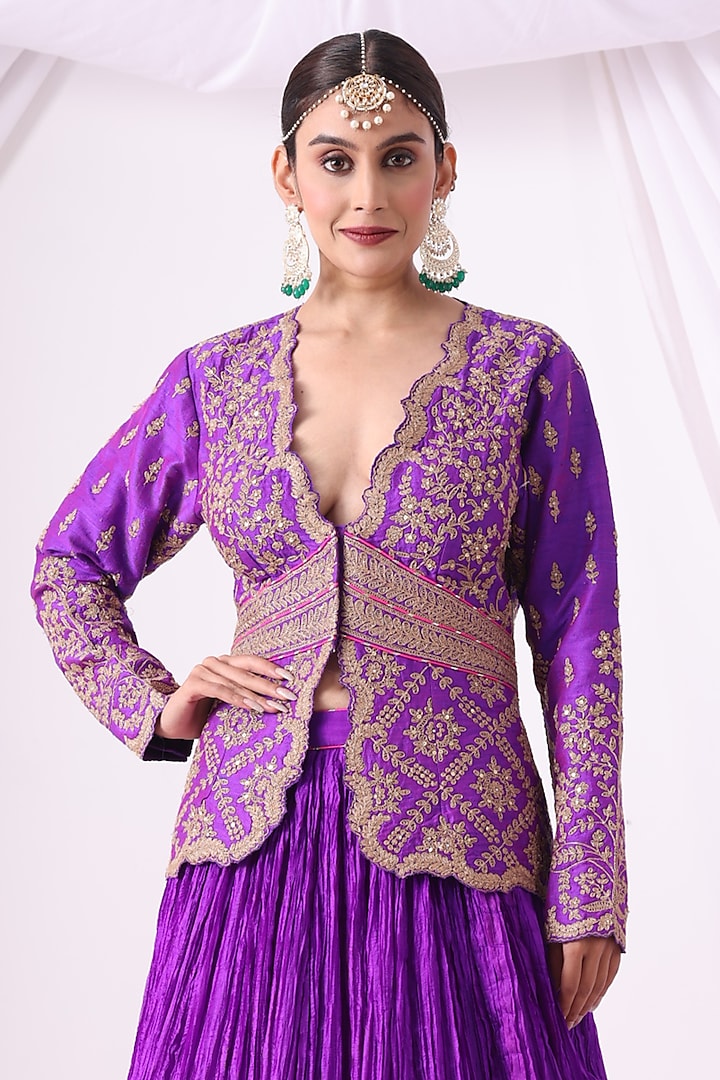 Violet Crushed Silk Skirt Set by Nia By Sonia Ahuja at Pernia's Pop Up Shop