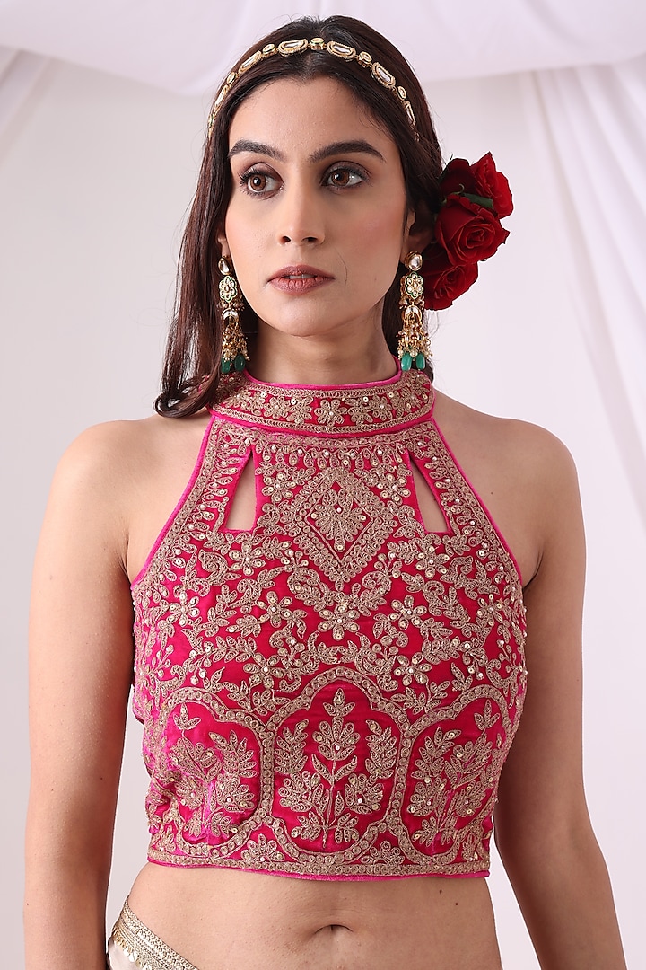 Ivory Georgette & Organza Zari Embroidered Ruffled Draped Party Wear Saree Set by Nia By Sonia Ahuja at Pernia's Pop Up Shop