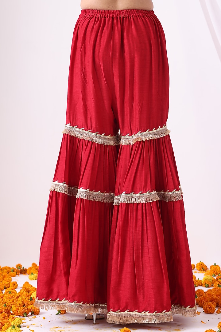 Maroon Dola Silk Zari Embroidered Gharara Set by Nia By Sonia Ahuja at Pernia's Pop Up Shop