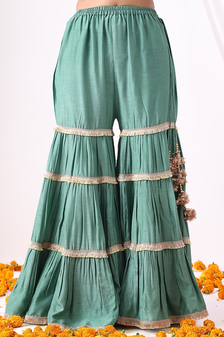 Serene Green Dola Silk Gharara Set by Nia By Sonia Ahuja at Pernia's Pop Up Shop