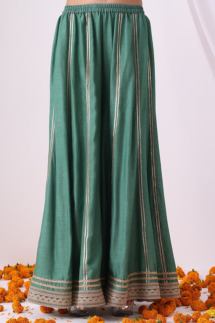 Pastel Green Banarasi Chanderi Zari Embroidered Party Wear Sharara Set by Nia By Sonia Ahuja at Pernia's Pop Up Shop