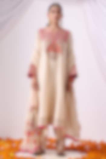 Beige Banarasi Chanderi Zari Embroidered Kurta Set by Nia By Sonia Ahuja at Pernia's Pop Up Shop